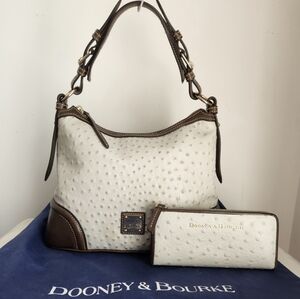 Embossed Leather Dooney and Bourke Fog Grey Ostrich Hobo and matching wallet